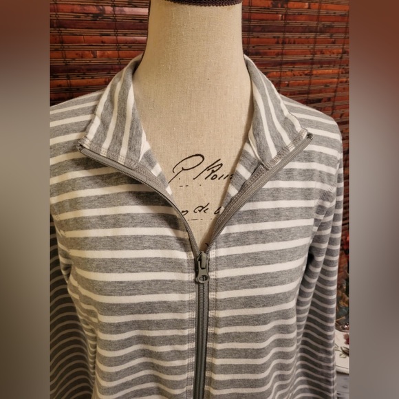 Gray and White Striped Zip-Up Jacket - Picture 5 of 6